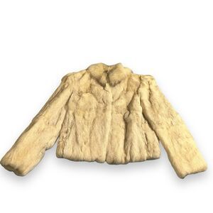 Vintage Bermans Womens Rabbit Fox Fur Coat Jacket Satin Lined Designer Small